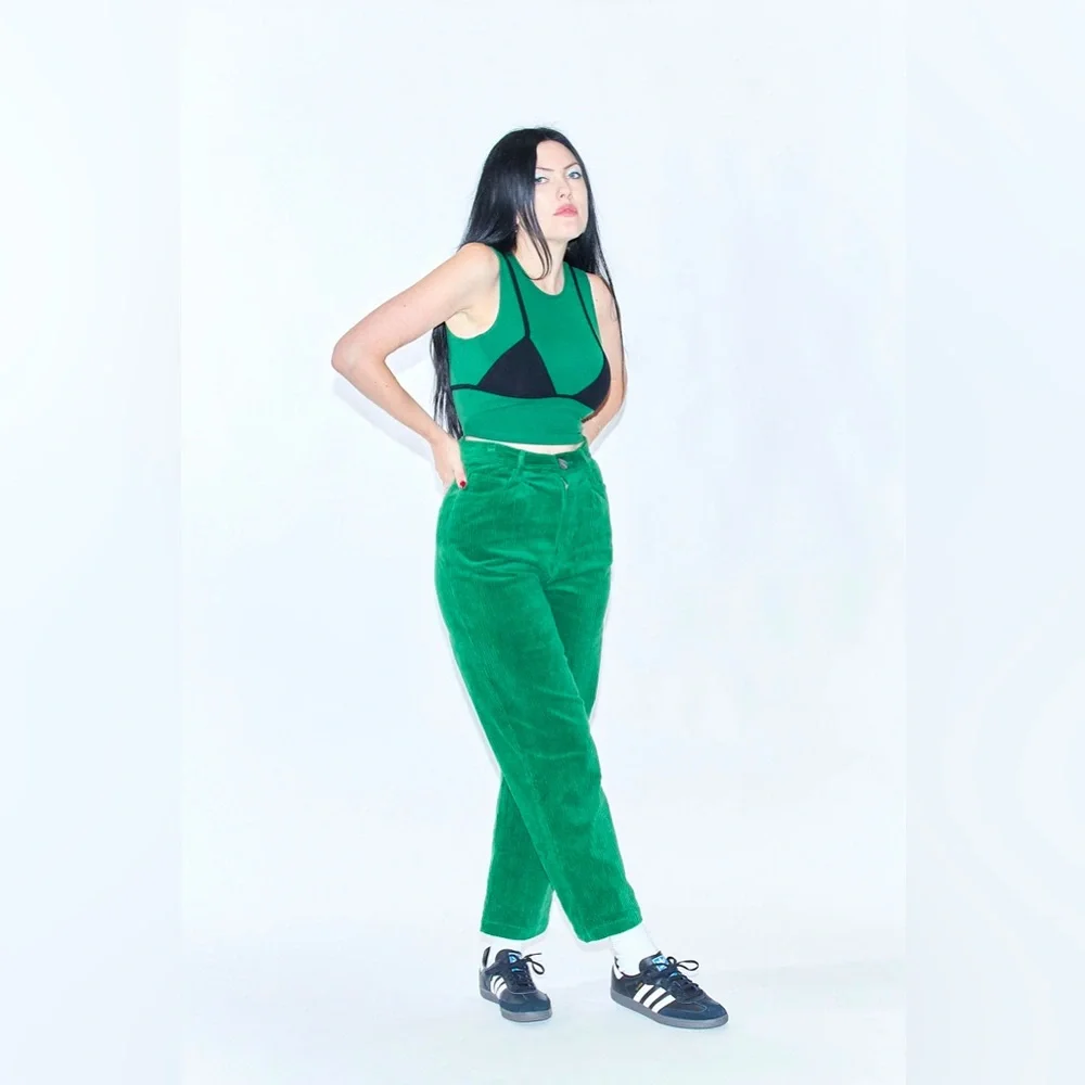 Unisex POISON GREEN Corduroy Grampa Trousers - Picture 1 of 12